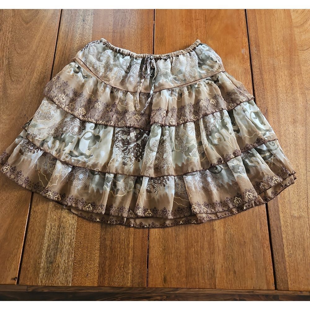 Indian Tropical Fashion Elegant Brown & Gold Tiered Skirt